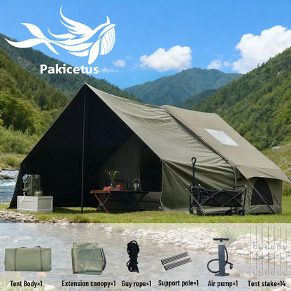 PAKICETUS Luxury Inflatable Camping Tent with Skylight Quick Setup Blow Up Tent with Air Pump 4-6 Persons Large Family Portable Outdoor Tent for Camping Hiking Backyard