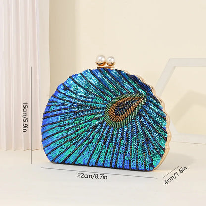 Shell Shape Women's Clutch Bag Sequin Purses and Handbags Luxury Designer Retro Embroidery Evening Bag Female Party Handbag
