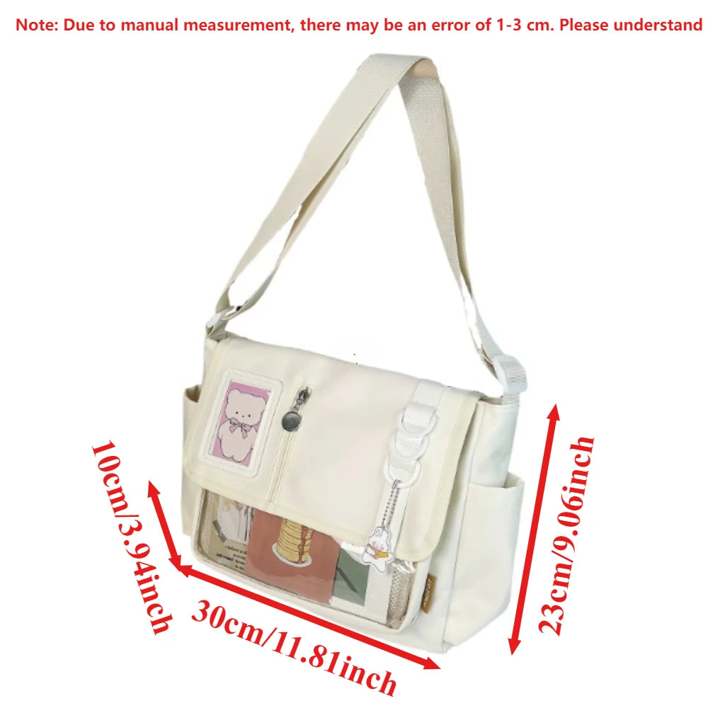 Y2K Japanese Harajuku School Bags for Teenage Girls New 2024 Transparent Itabag Crossbody Bag DIY Badges Display Plate Ita Bag