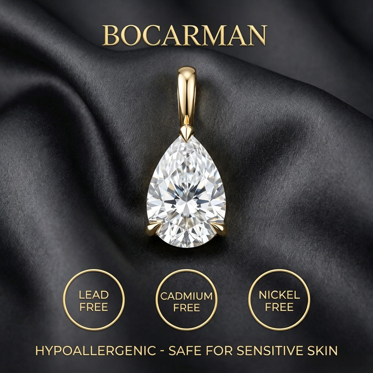 Bocarman S925 Sterling Silver Pear Cut Moissanite Pendant with GRA Certificate D Color VVS1 Teardrop Brilliant Sparkle Feminine