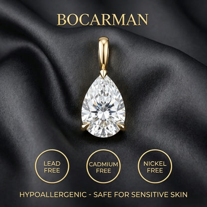 Bocarman S925 Sterling Silver Pear Cut Moissanite Pendant with GRA Certificate D Color VVS1 Teardrop Brilliant Sparkle Feminine