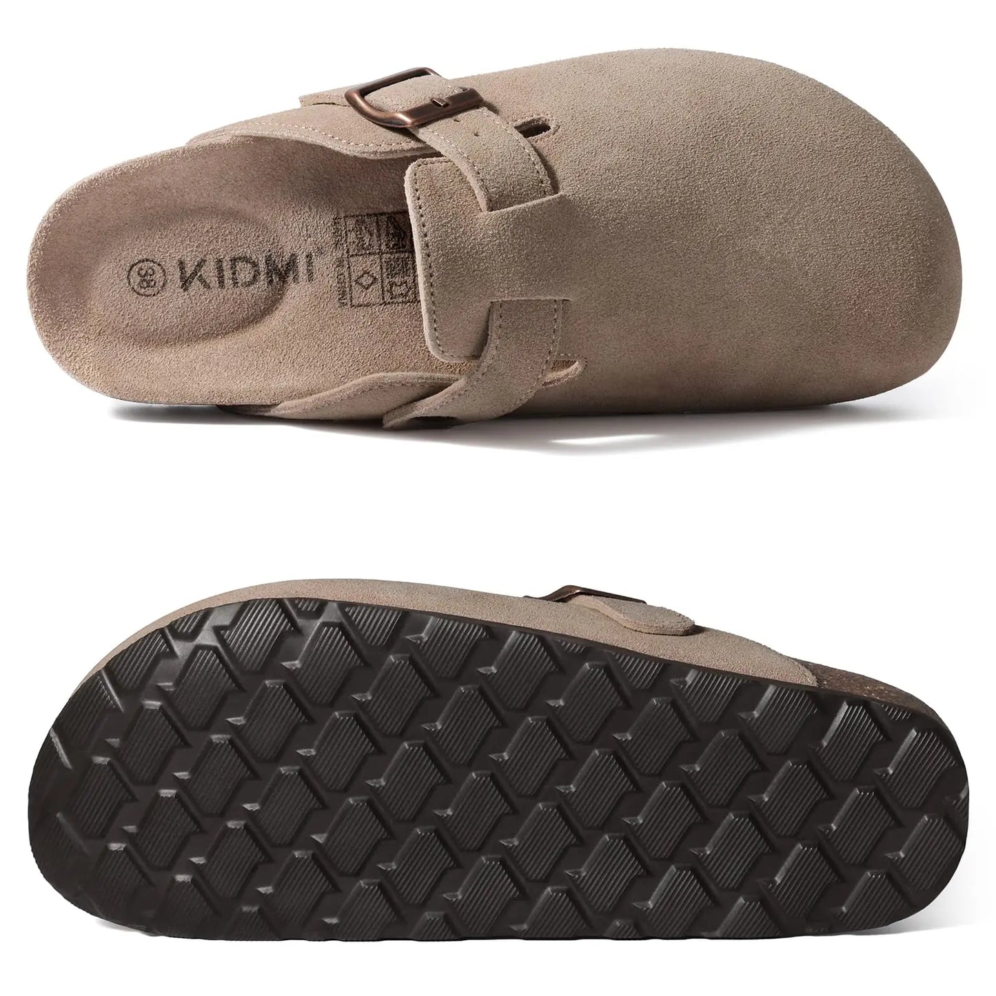 Kidmi New Cow Suede Women's Potato Shoes With Adjustable Strap Cork Insole Mules Outdoor Unisex Clogs Slippers With Arch Support