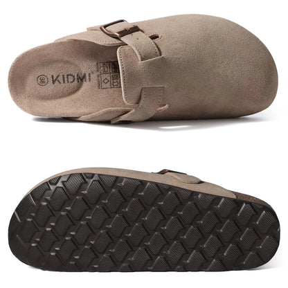 Kidmi New Cow Suede Women's Potato Shoes With Adjustable Strap Cork Insole Mules Outdoor Unisex Clogs Slippers With Arch Support