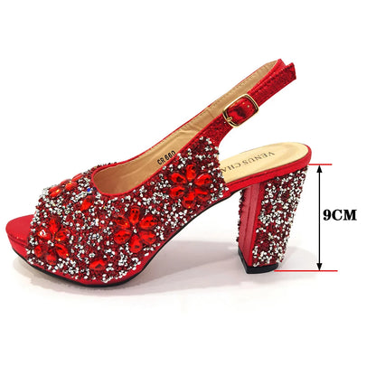 Summer Italian Latest Design Ladies Luxury Rhinestone High Heel Shoes and Bag Set To Go To Wedding Christmas Party Wear