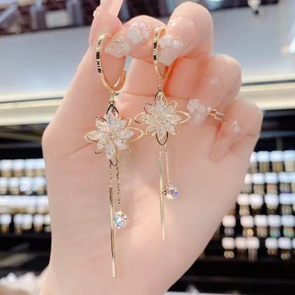 Exquisite Leaves Crystal Flower Stud Earrings For Women AAA Zircon Rose Butterfly Tassel Earring Bride Wedding Party Jewelry