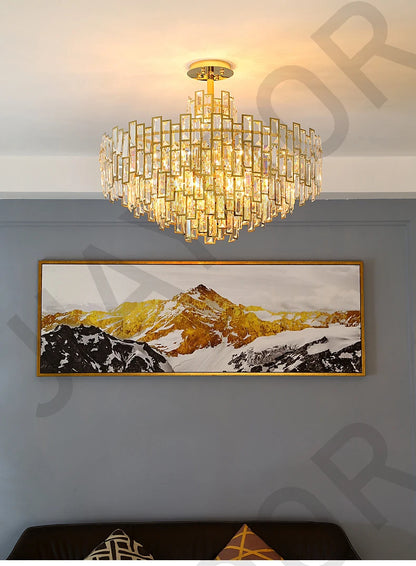Luxury Dining Living Room Chandelier Modern Round Ceiling Pendant Lights Interior Decoration Golde Crystal Led Ceiling Light