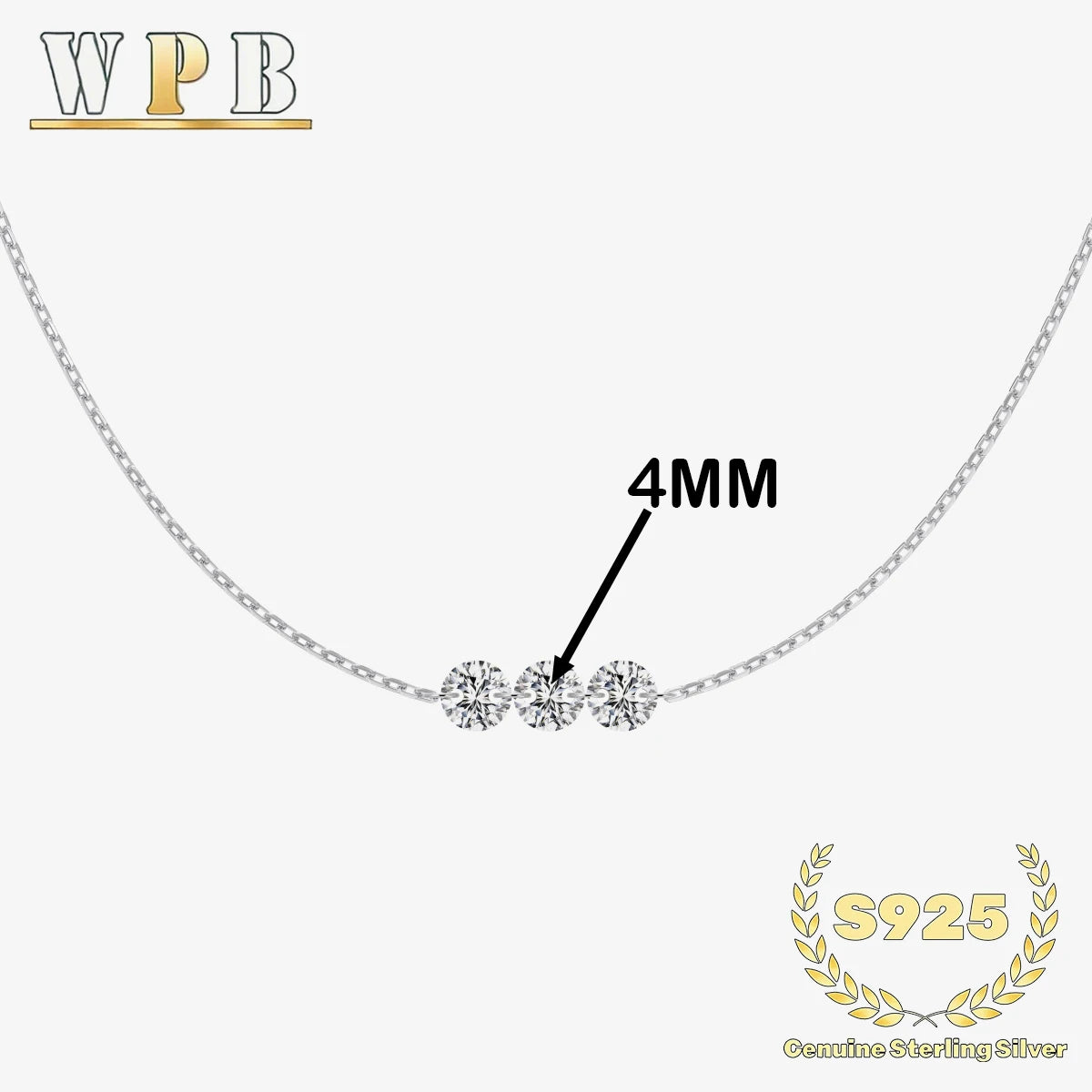 Genuine S925 Silver 3 Sparkling Zircon Necklace Dainty Sliding - Adjustable Length  Minimalist Luxury Jewelry for Men and Women