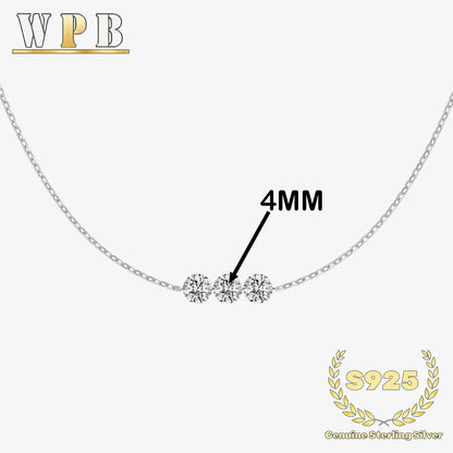 Genuine S925 Silver 3 Sparkling Zircon Necklace Dainty Sliding - Adjustable Length  Minimalist Luxury Jewelry for Men and Women
