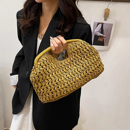 New Summer Beach Bag for Women Clutch Bag Luxury Designer Straw Bags Tote Handbag Fashion Woven Rattan Female Travel Purse