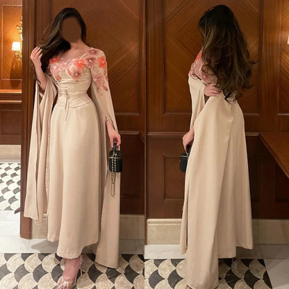 Customized Intricate Matching Jersey Sash Flower Beading Pleat Straight Square Neck Midi Dresses Bespoke Occasion Dresses Retro