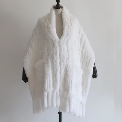 Winter Women Fashion Real Rabbit Fur Shawl 100% Natural Quality Rabbit Fur Scarf Female Hand Knitted Rabbit Fur Poncho Scarves