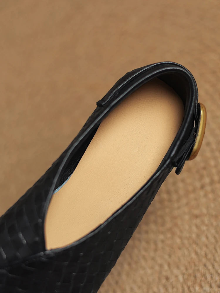 NEW 2025 Trend Genuine Leather Splicing Women Flats Spring Autumn Pattern Flat Shoes Lady Leopard Pointed Toe Buckle Style Shoes