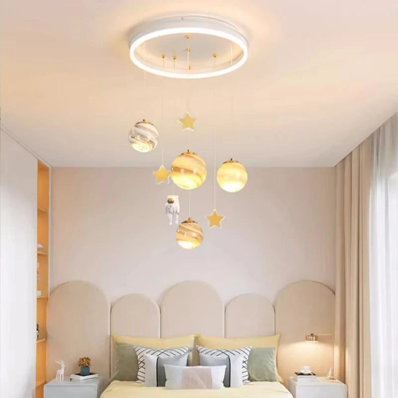 Children's Room Lamp Nordic Modern Pendant Lights Kids LED Ceiling Chandelier Living Room Bedroom Astronaut Hanging Home Decor