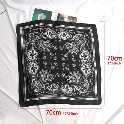 Versatile Women Professional Neck Scarf 70cm Black Paisley Printed Hip Hop Bandana Square Scarf Headwear Hairwrap