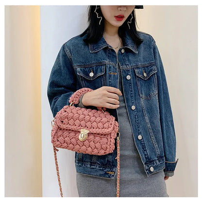 New Rope Woven Women Handbags Designer Knitting Chains Shoulder Crossbody Bag Casual Lady Hand Bags Small Flap Purses