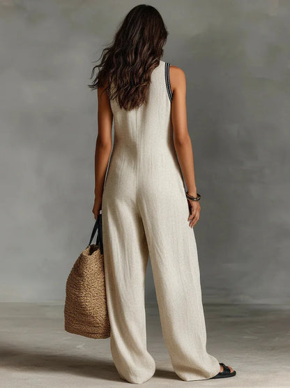 Sexy Deep V Neck Hollow Women's Jumpsuits Vintage Printed High Waist Slim Office Romper Spring Summer Sleeveless Pocket