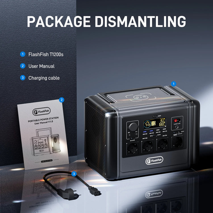 T1200S Portable Power Station FlashFish T1200S 768Wh 1200W LiFePO4 Solar Generator, PD Fast Charge Wireless Charging Outdoor Emergency Battery Pack