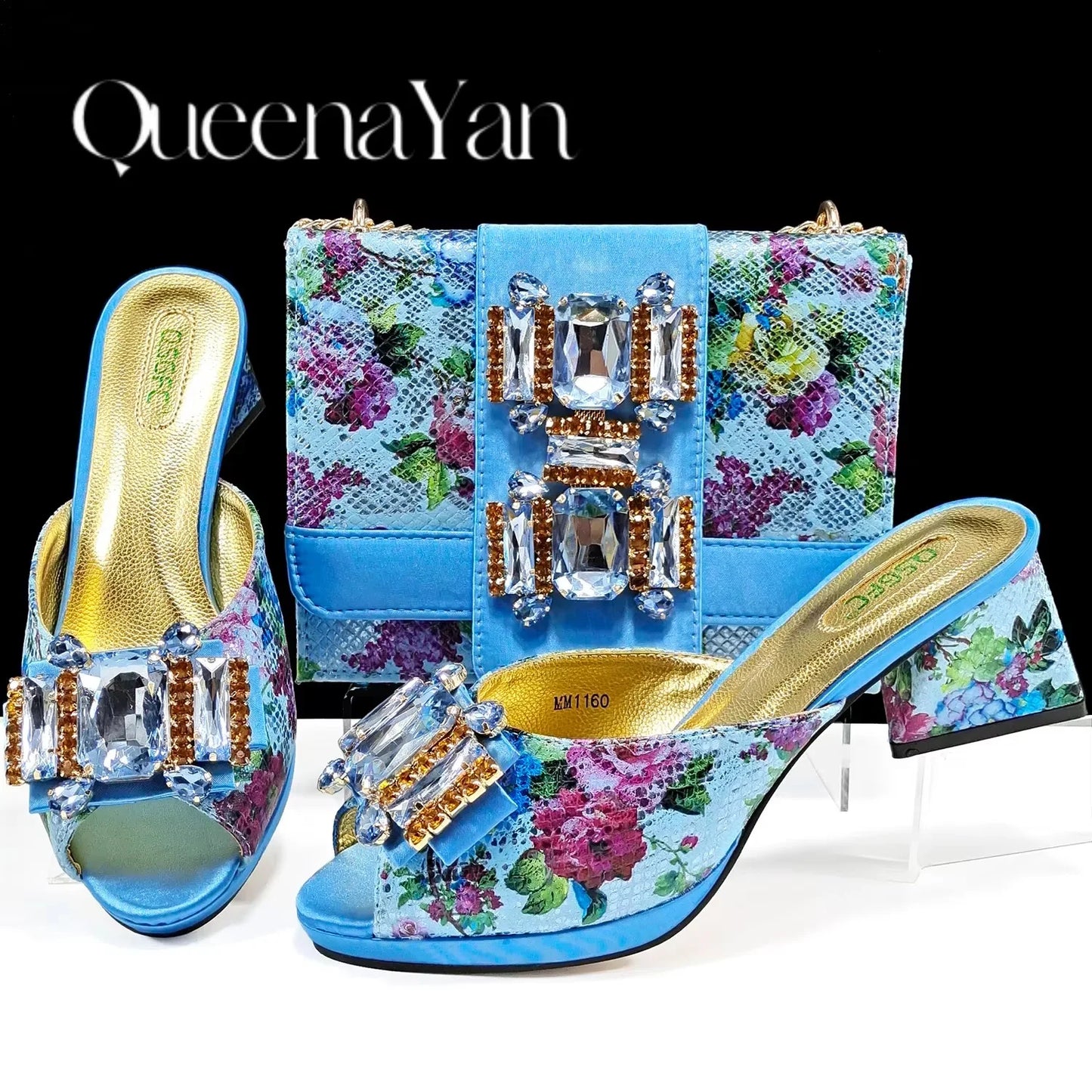 Queena Yan Luxe Design Peep-Toe Heels & Three-Dimensional Bag Set Nigerian Party Shoes and Bag – Perfect for Elegant Events