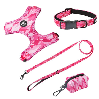 Dog Harness Suit Include Vest Harness Collar Leash Handkerchief Scarf Poop Bag Accessories for Pet Cat Dogs Supplies Set