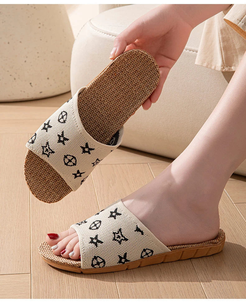 Hemp Women's Slippers Home Spring Summer Luxury Designer Woman Shoes Flats Indoor Elegant Slides Fashion Soft Sole Lightweight