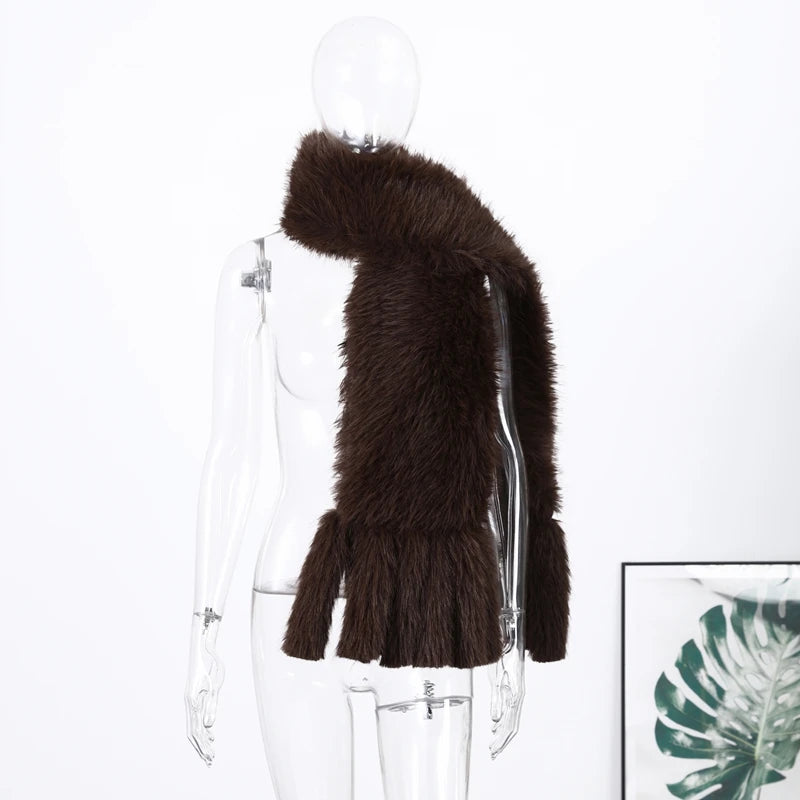 Faux Fur Tassels Scarf for Women Autumn Winter Fluffy Fur Neckerchief 2026 New Lady Luxury Shawl Scarves Clothing Accessories