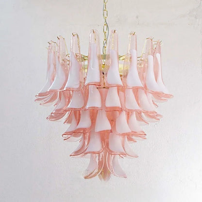 French Murano Petal Glass Chandelier Dining Table Living Room Antique Style Pink Petal Glass Pendant Chandelier Lights Bedroom