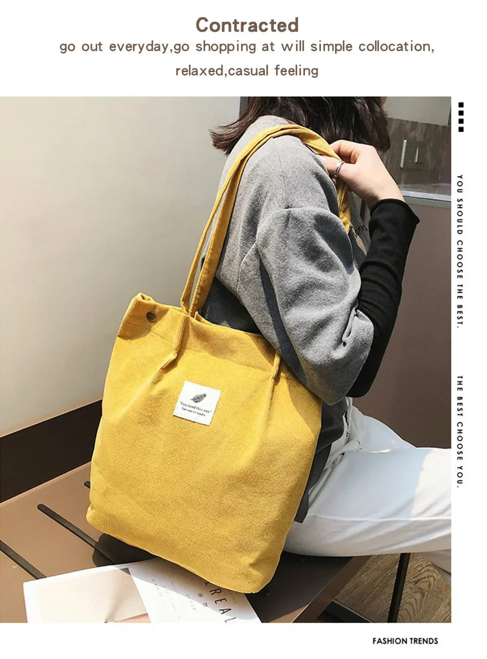 Corduroy Bag Handbags for Women Shoulder Bags Female Soft Environmental Storage Reusable Girls Small and Large Shopper Totes Bag