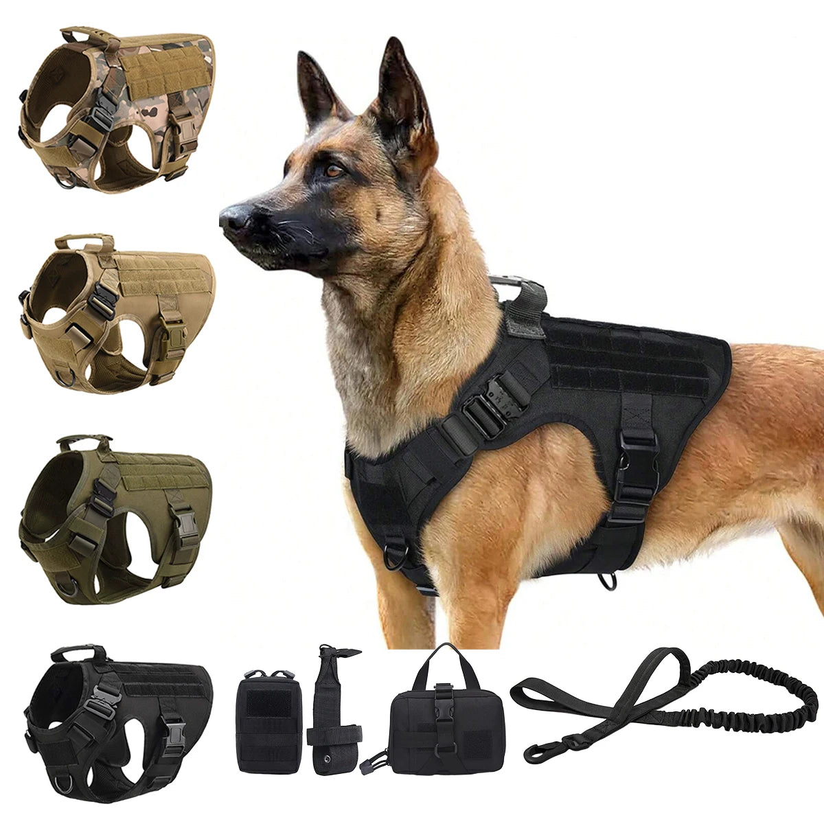 Dog Harness Collar Leash Molle Pouches For Medium Large Dogs Pet German Shepherd Training Walking Vest Tactical Dog Harnesses