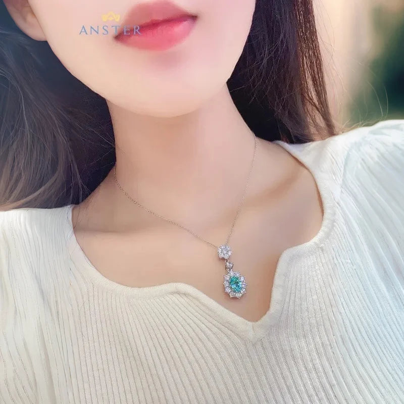 Women Diamonds Pendant Necklaces Charms 925 Silver Lab Paraiba Jewelry