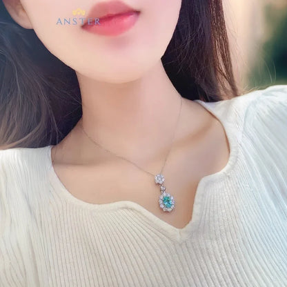 Women Diamonds Pendant Necklaces Charms 925 Silver Lab Paraiba Jewelry