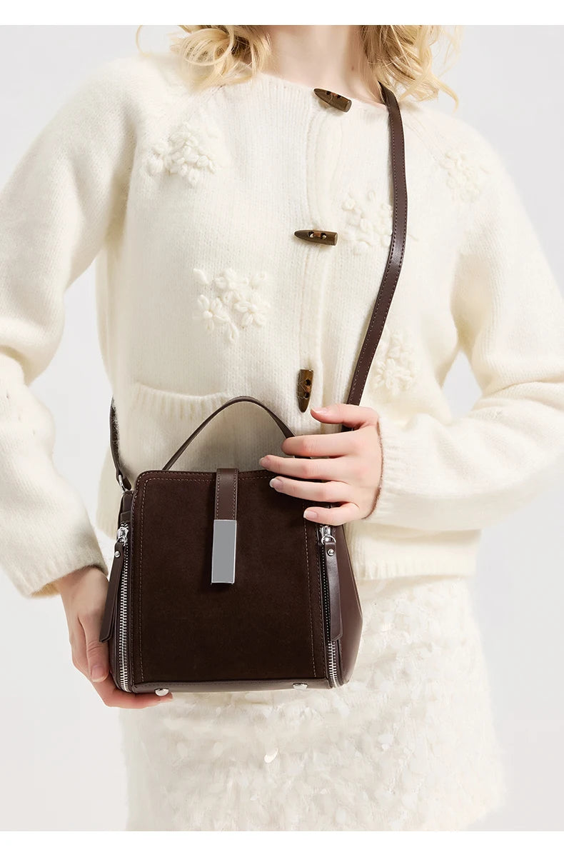NEW Winter Women's Vintage Natural suede Leather Shoulder Bags Ladies Luxury Designer Cowhide Handbags Female Crossbody Bag