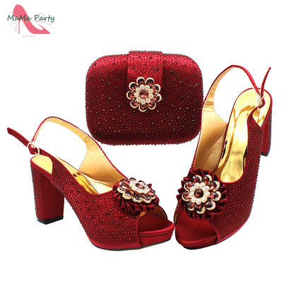 The US Duty Free Wine Color New Coming Italian Women Shoes and Bag Set with Platform Nigerian Lady Pumps for Garden Party