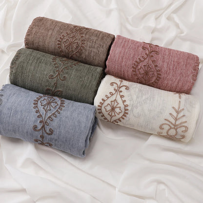Vintage Crinkle Embroidery Hijab Textured Fabric Muslim Shawl Headscarf Soft Breathable Islamic Women Head Wrap Scarf