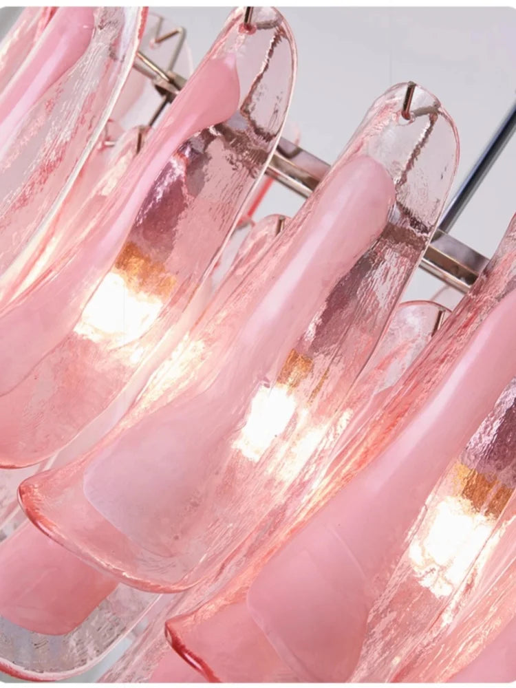 French Murano Petal Glass Chandelier Dining Table Living Room Antique Style Pink Petal Glass Pendant Chandelier Lights Bedroom