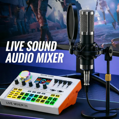 TENLAMP Y300-P15B Podcast Microphone Bundle Live Sound Card Audio Mixer, Professional 3.5mm Condenser Mic Kit for PC Phone Gaming Streaming Karaoke YouTube Vlog Recording Studio