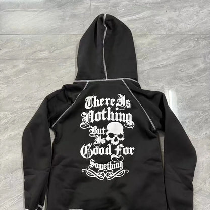 Women's Hooded Cardigan Sweatshirt Y2K Street Fashion Harajuku Hot Girl American Retro Hip Hop Rock Jacket 2000s Aesthetic