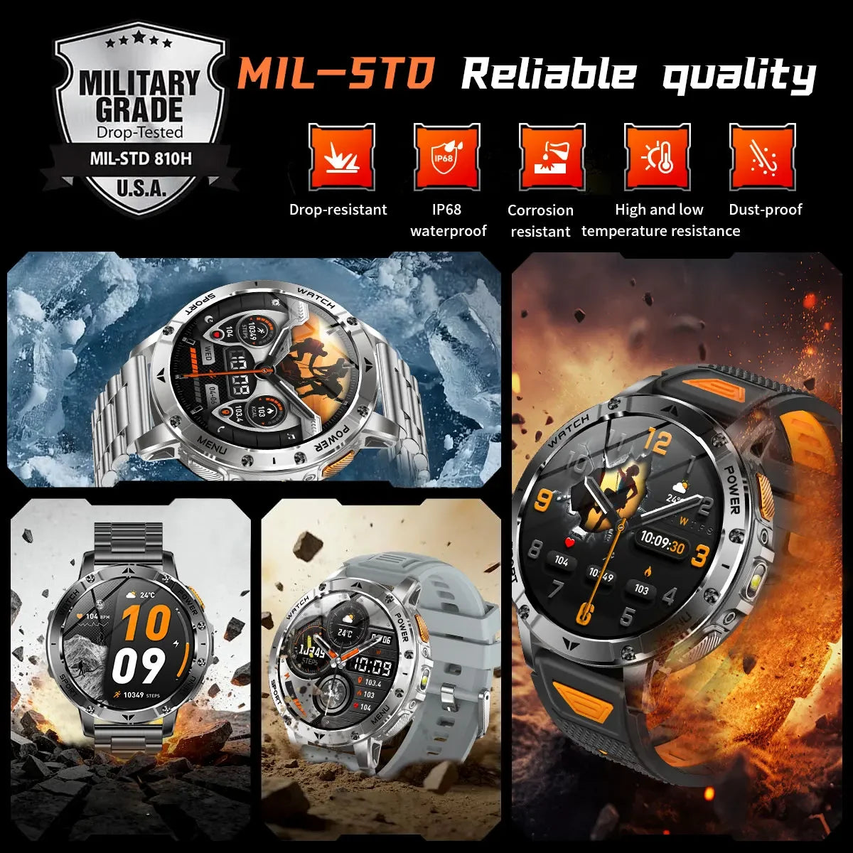 TANK Ultra Outdoor Smartwatch 1400mAh Battery Military Watches Waterproof Two-color Tactical LED Flashlight Men Sports Bracelet