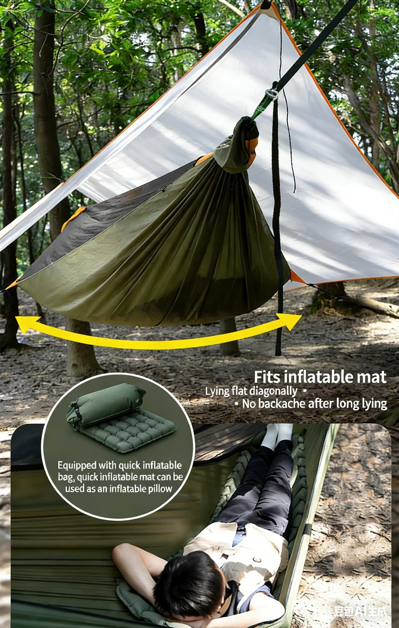 TRAVELER Bushcraft Quick-Deploy Hammock with Mosquito Net, Integrated Ridgeline & Anti-Roll Design for Wilderness Camping