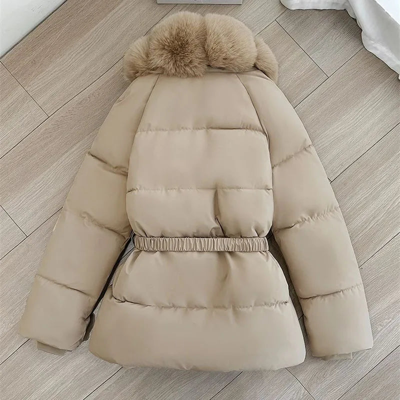 2026 Winter Coat New Women's Cotton Jacket Clothing Large Fur Collar Cold Protection Warmth Parker Thicke Waist Cotton Overcoat