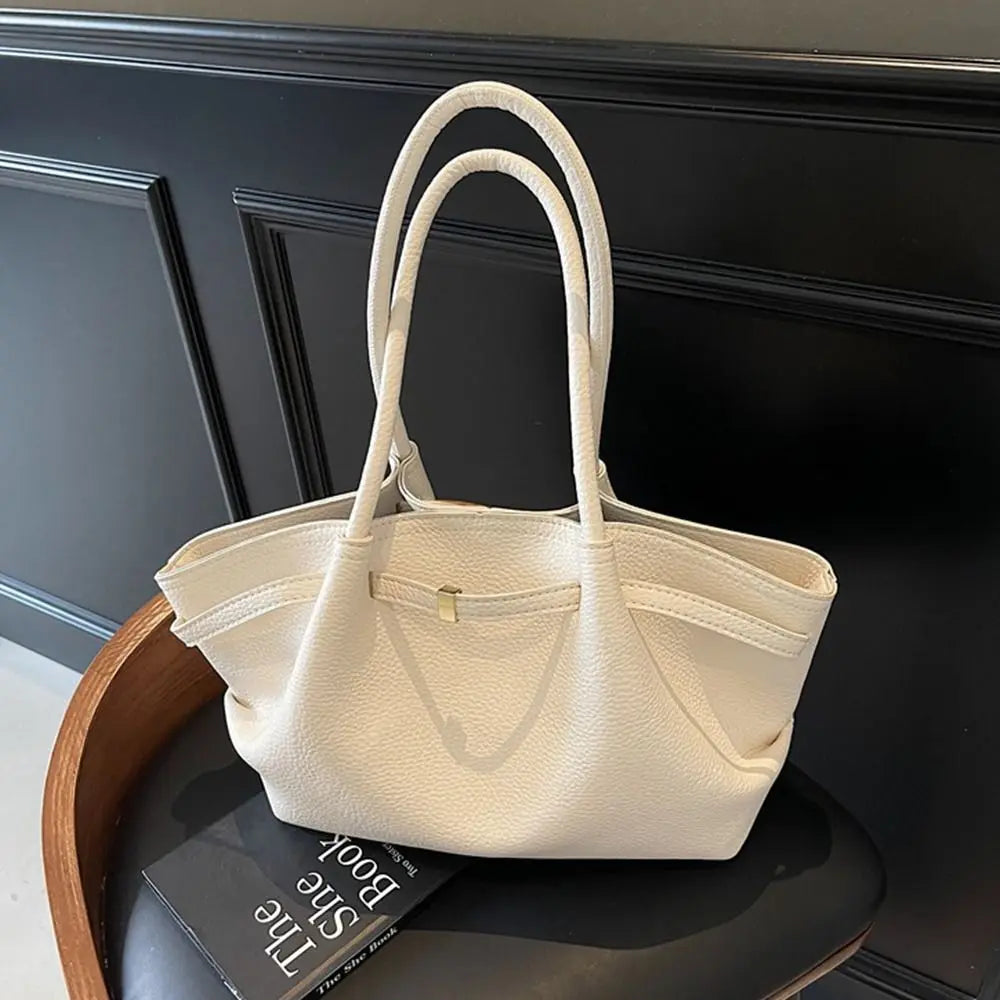 Luxury Lychee Pattern Underarm Shoulder Bags PU Leather Solid Color Women's Handbags Large Capacity Tote Bag Travel
