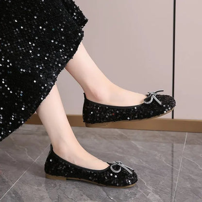 2026 Women Bling Flats Shoes Casual Walking Shoes Spring New Round Toe Bowtie Female Fashion Brand Dress Zapatillas Mujer