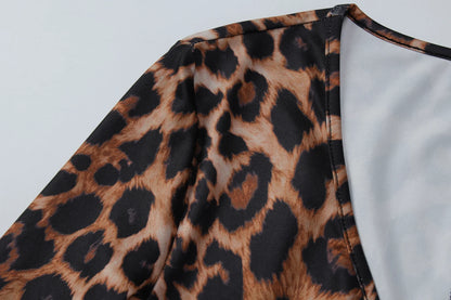 Dulzura Autumn Fashion Sexy V-Neck Long Sleeve Leopard Bodycon jumpsuit Women'S Casual Elegant Romper Party Club Street Clothes