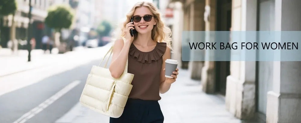 Large Capacity Puffer Tote Bag for Women Multiple Pockets with Coin Purse Commuting Bags Lightweight Water-resistant Mom Bag