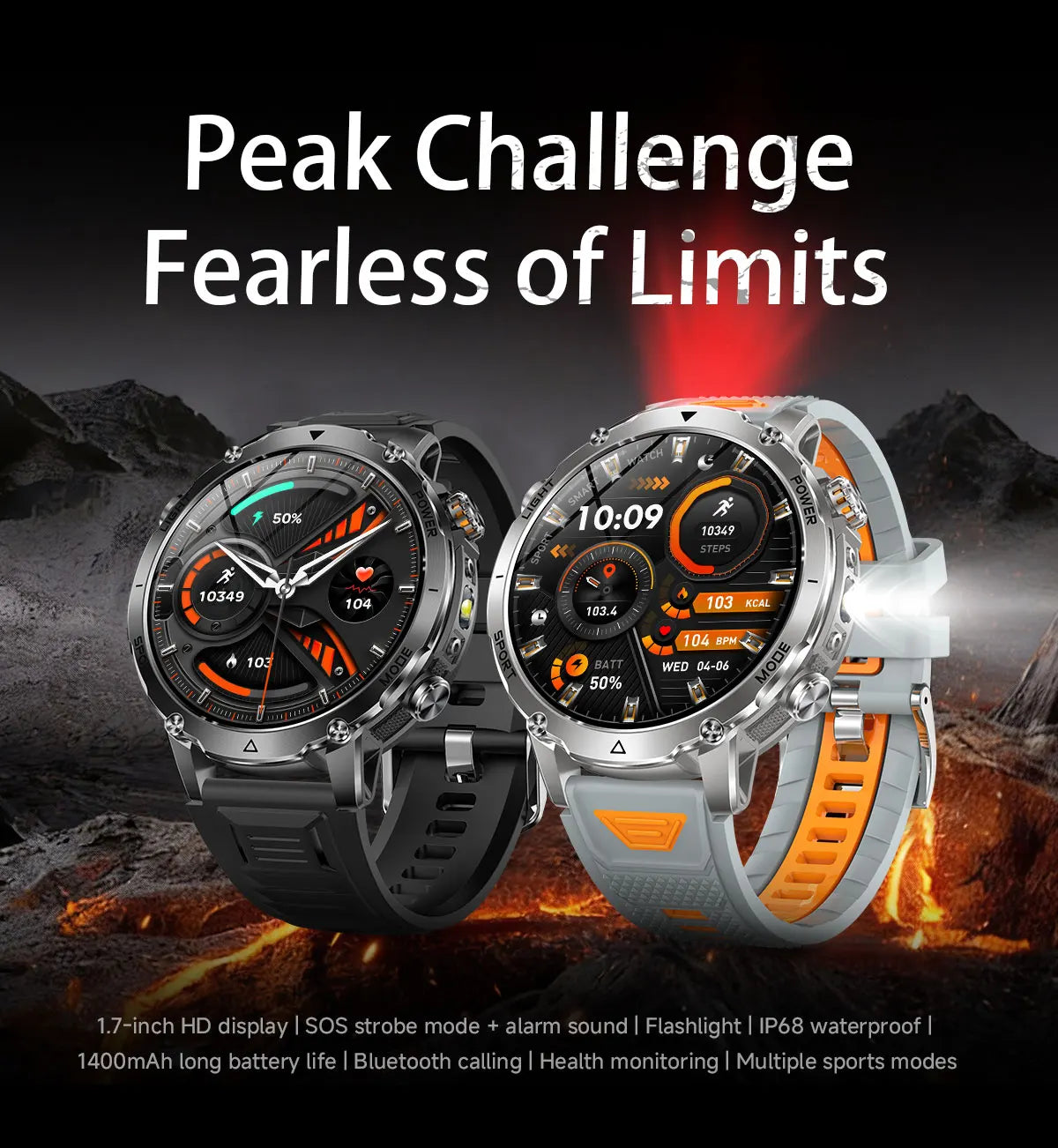 Brand+1400mAh Big Battery Smartwatch Men 1.7" AMOLED 200-Day Standby Swim Diving Waterproof GPS Military Tactical SOS 100 Sports