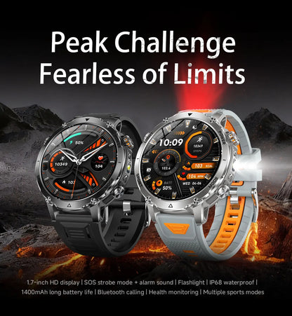 Brand+1400mAh Big Battery Smartwatch Men 1.7" AMOLED 200-Day Standby Swim Diving Waterproof GPS Military Tactical SOS 100 Sports