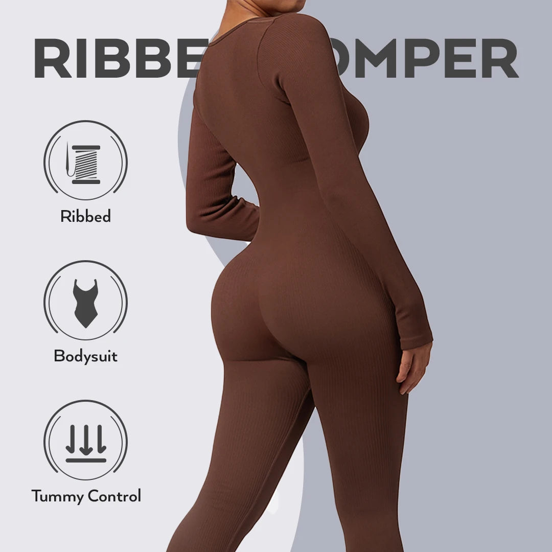 Women Autumn Winter Long Sleeve Jumpsuits Bodycon Slim Fit Streetwear Overall One Piece Bodysuits Outfit Yoga Jumpsuit Women