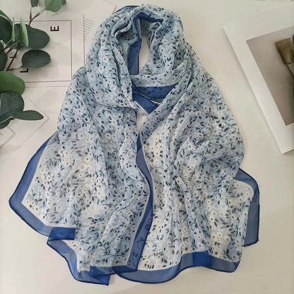 Small Flower Full of Stars Print Women Elegant Chiffon Georgette Bandana Scarf Summer Beach Sunscreen Thin Hijab Shawl