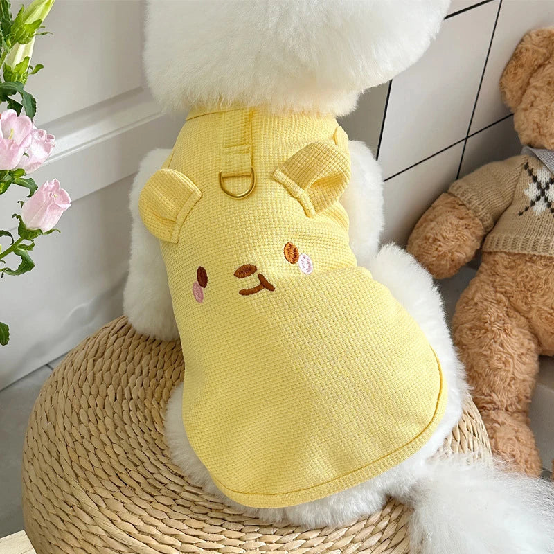 1pc Waffle Knit Pet Vest Cute Puppy Coat Shirts With Leash Ring Adjustable Breathable Dog And Cat Shirt For Spring/summer