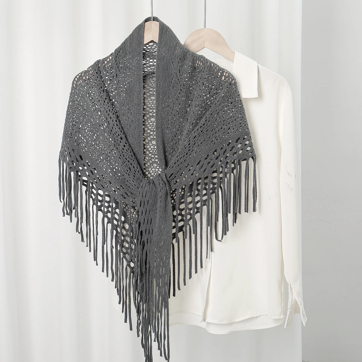 Knit Hollow Out Fake Collar Warm Tassel Shawl Scarf Fashion Pullover Lightweight Solid Knitted Large Scarfs Women Muffler Wrap