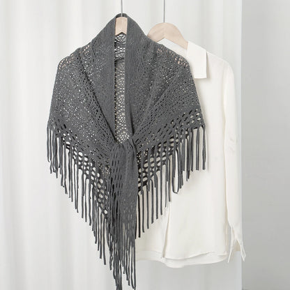 Knit Hollow Out Fake Collar Warm Tassel Shawl Scarf Fashion Pullover Lightweight Solid Knitted Large Scarfs Women Muffler Wrap